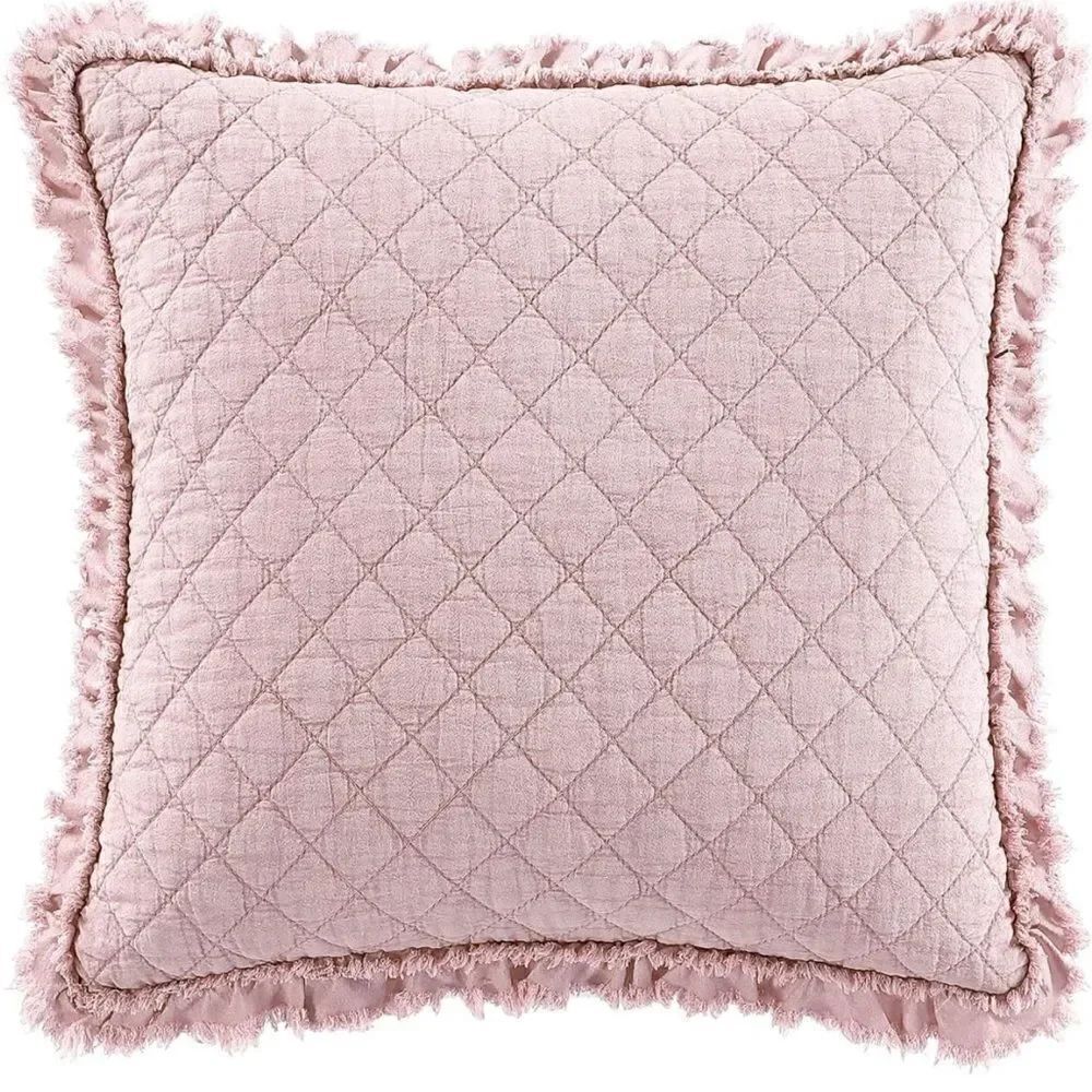 Brielle Home Ravi Stone Washed Quilted Decorative Throw Pillow, 18"x18", Blush
